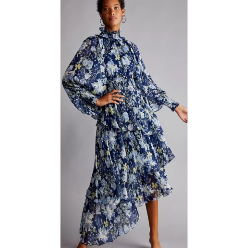 Elliatt Astrid Floral Print Smocked Blue Long Sleeve Dress